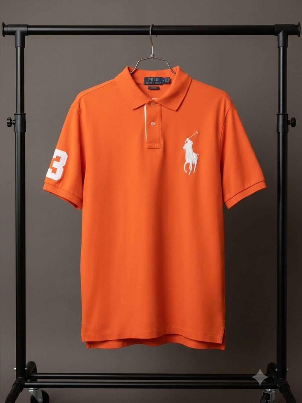 Men’s Polo Ralph Lauren Classic Fit Orange Big Pony Polo Shirt Sz Large #3 Patch